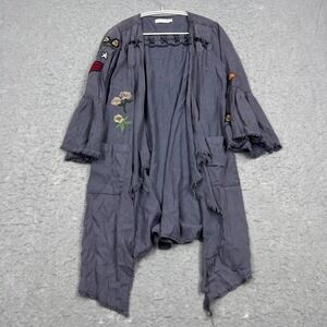 Embroidered Open-Front Gray Kimono Cardigan